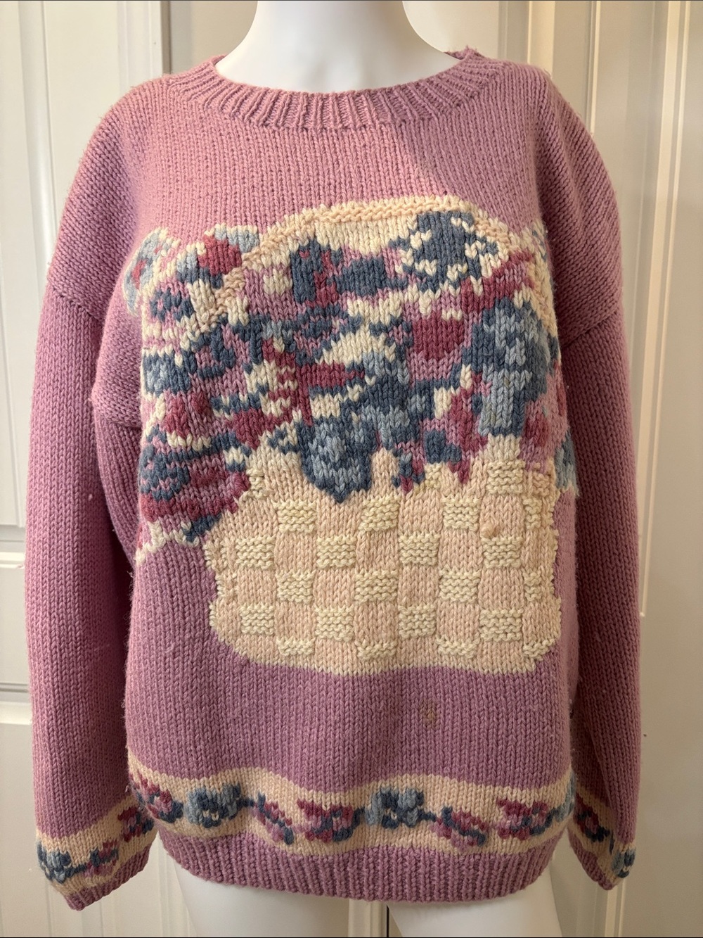 Calliope Vintage Pink Floral Knit Sweater Size Large